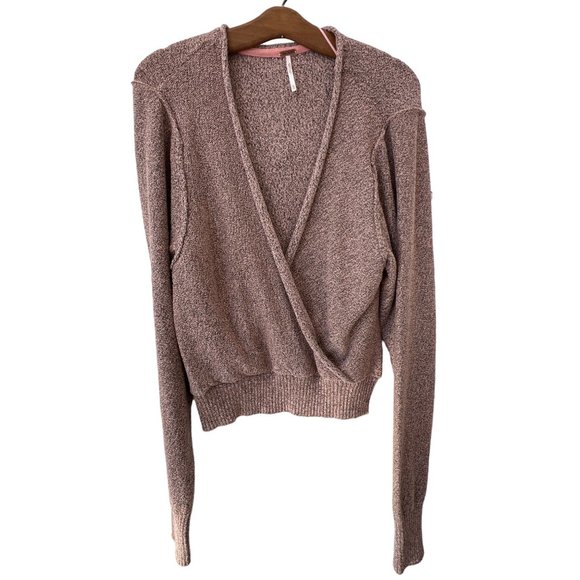 Free People Going for Gold Faux Wrap Sweater Women XL Pink Cozy Knit Fall Staple - Picture 2 of 10